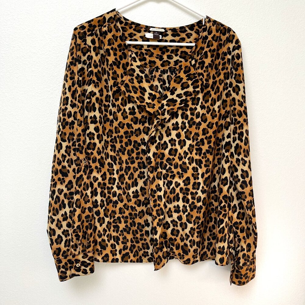 Dana Buchman Leopard Print Roll Tab Long Sleeve Blouse Women's Sz 12